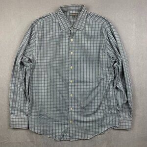 Peter Millar Mens Shirt Large White Black Plaid Button Up Summer Comfort Nylon